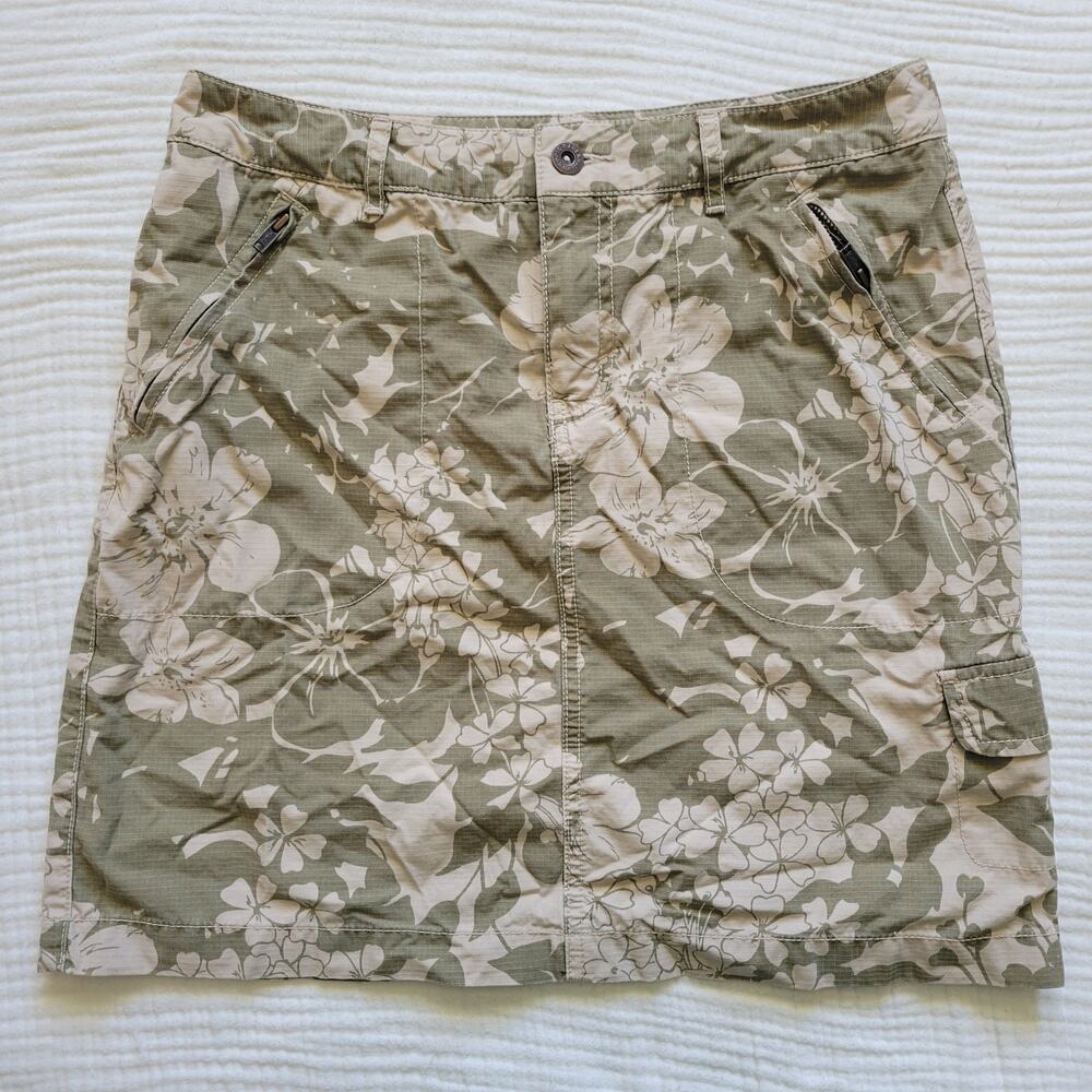 Eddie Bauer Womens 6P Green Khaki Floral Camo Cargo Skirt Mini 100% Cotton